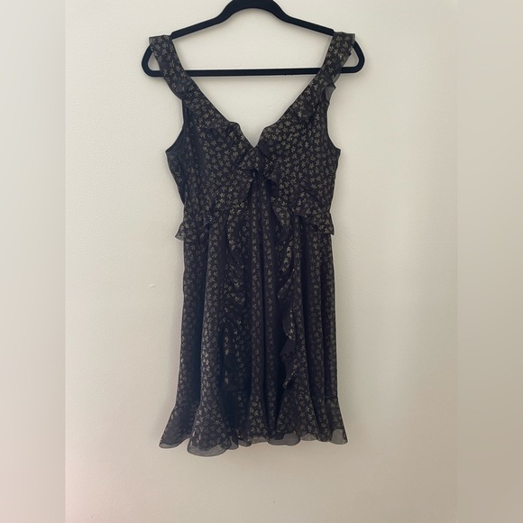 AllSaints Darell Black Gold Ruffle Dress Metallic UK 10 US 6 Babydoll Women’s - Picture 11 of 11